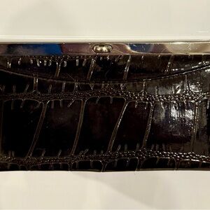 Brown Crocodile Embossed Clutch